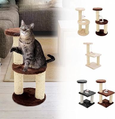 ODM Design Meubles pour chats Beige planche à galets Arbre d'escalade avec colonne Sisal et hamac en peluche