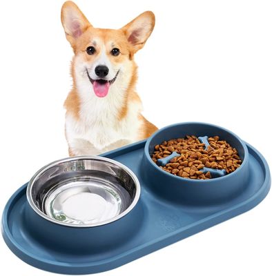 Bouteilles bleues pour chiens à alimentation lente Bouteille pour animaux avec tapis en silicone sans choc Bouteille de conception saine