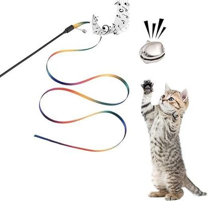 Jouet interactif pour chat classique Rainbow Rope Cat Teaser Stick pour l'exercice du chat et du chaton