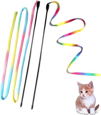 Jouet interactif pour chat classique Rainbow Rope Cat Teaser Stick pour l'exercice du chat et du chaton