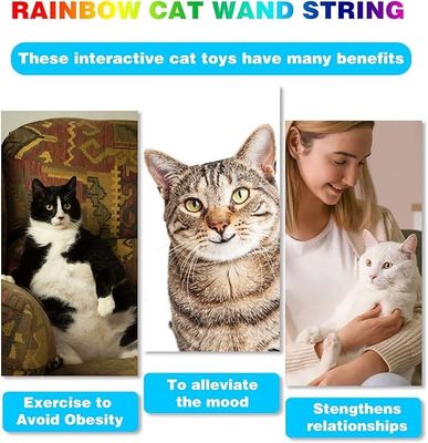 Jouet interactif pour chat classique Rainbow Rope Cat Teaser Stick pour l'exercice du chat et du chaton