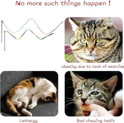 Jouet interactif pour chat classique Rainbow Rope Cat Teaser Stick pour l'exercice du chat et du chaton