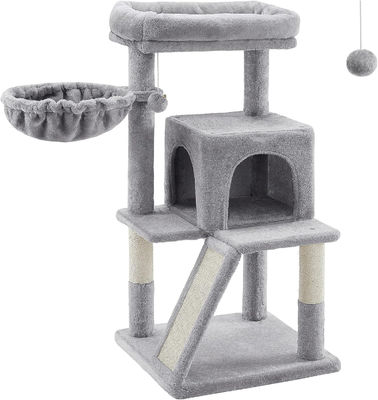 Scratcher en bois moderne pour chat avec perchoir doux et tour de chat à plusieurs niveaux