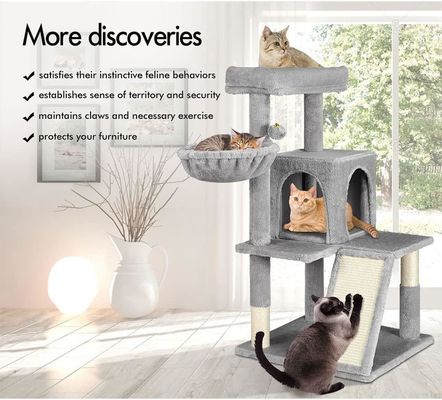 Scratcher en bois moderne pour chat avec perchoir doux et tour de chat à plusieurs niveaux