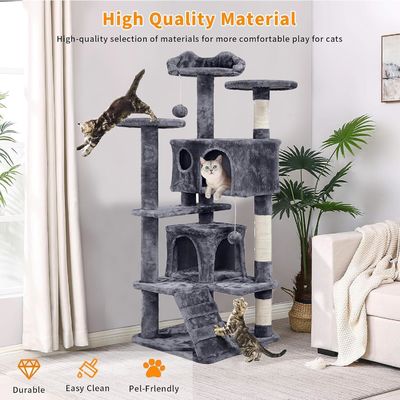 Jouer amusant Plush Pet Toy Cat Arbre avec des poteaux de grattage robustes et un grand cadre d'escalade