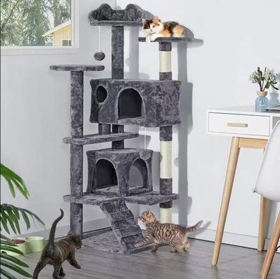 Jouer amusant Plush Pet Toy Cat Arbre avec des poteaux de grattage robustes et un grand cadre d'escalade