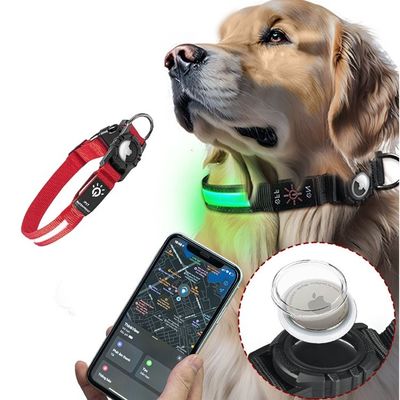 Éclairage étanche LED AirTag Collier pour chiens et animaux de compagnie Lumières de nuit pour chiens et promenade de nuit