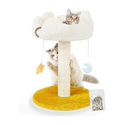 Maison d'animaux domestiques intérieurs Nature Sisal Scratcher Arbre de chat avec un lit nuageux blanc moelleux confortable