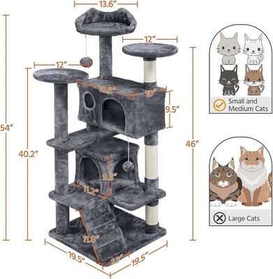 OEM/ODM Custom Luxury Dark Grey Plush Wood Multi-étage Villa pour chat avec arbre à grimper