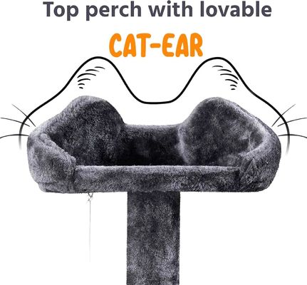 OEM/ODM Custom Luxury Dark Grey Plush Wood Multi-étage Villa pour chat avec arbre à grimper