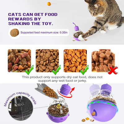 Stimuler l'intérêt des chats en couleur violette mouvement interactif jouet pour animaux de compagnie avec alimentation par gravité nourriture qui fuit