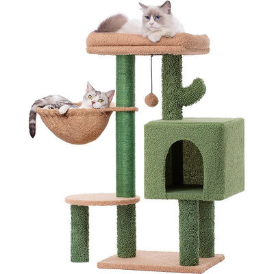 Arbre de chat en bois avec hamac et poteau de grattage