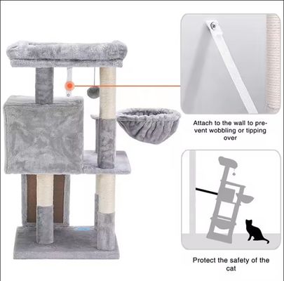 Fonction de jeu amusant Logo personnalisé Eco-friendly Bois gris SISAL Tour de chat pour chats d'intérieur