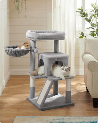 Arbre de chat gris clair durable avec une tour de jouet de chat, une maison de chat et une perche en peluche rembourrée