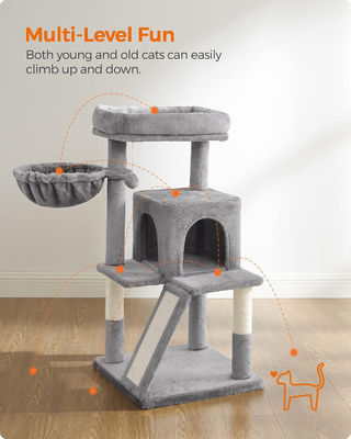 Arbre de chat gris clair durable avec une tour de jouet de chat, une maison de chat et une perche en peluche rembourrée