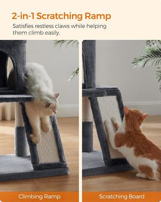 Arbre de chat gris clair durable avec une tour de jouet de chat, une maison de chat et une perche en peluche rembourrée