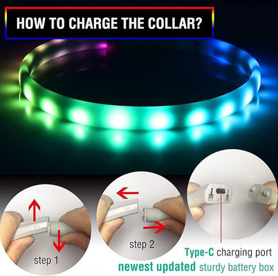 Service de personnalisation fourni Collier pour chien LED en silicone rechargeable USB imperméable