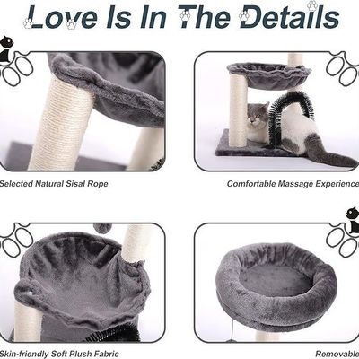 Centre d'activités de jouets en peluche Cat Tower Cat Tree Scratching Centre d'activités de jouets en peluche Grey Cat's Playtime Essentiel
