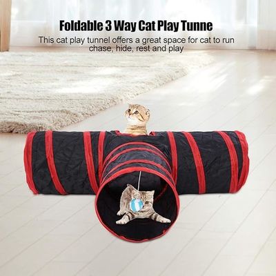 Trou d'observation et boule de jouet de style durable pour animaux de compagnie Tube de tunnel pour chats pliable à trois voies pour chats d'intérieur