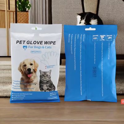 Logo personnalisé Acceptable 6PCS Pack Gants de nettoyage pour animaux de compagnie pour le toilettage PET lingettes humides