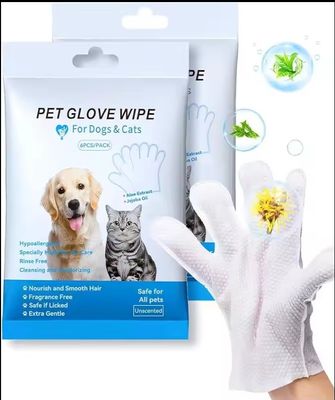 Paquet bleu non tissé Nettoyage à usage unique Gants de toilettage pour animaux de compagnie Lingettes humides pour chiens chats