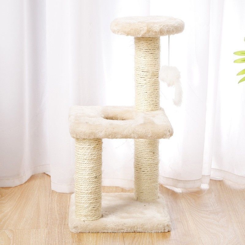 ODM Design Meubles pour chats Beige planche à galets Arbre d'escalade avec colonne Sisal et hamac en peluche