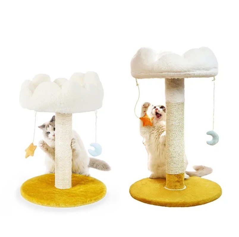 OEM/ODM Grande tour de chat métallique avec conception de fleurs jaunes Sisal Scratcher et hamac