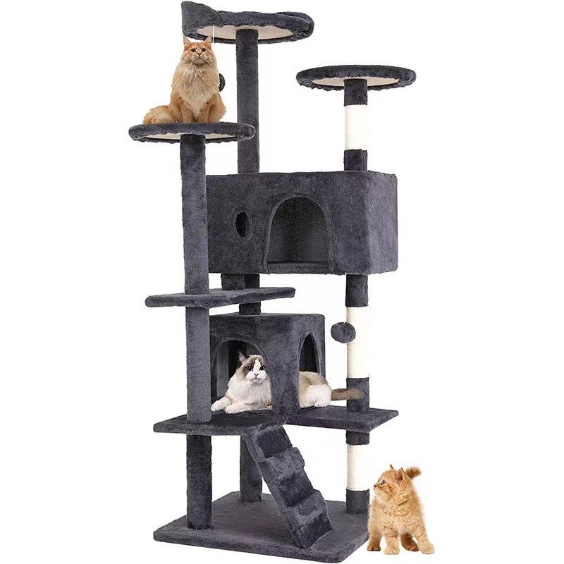 Jouer amusant Plush Pet Toy Cat Arbre avec des poteaux de grattage robustes et un grand cadre d'escalade