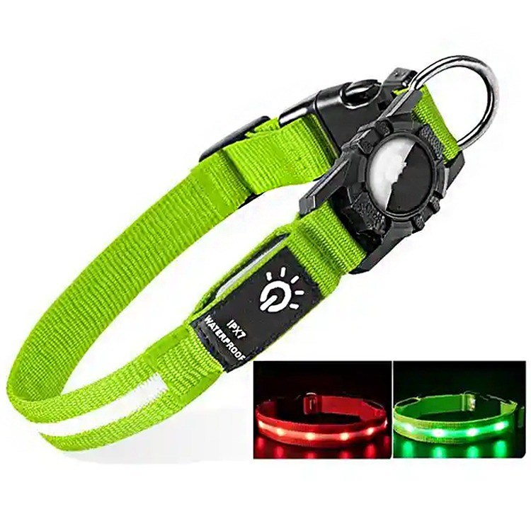 Éclairage étanche LED AirTag Collier pour chiens et animaux de compagnie Lumières de nuit pour chiens et promenade de nuit