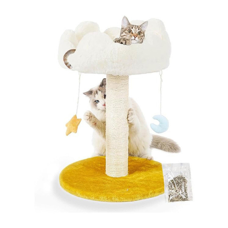 Maison d'animaux domestiques intérieurs Nature Sisal Scratcher Arbre de chat avec un lit nuageux blanc moelleux confortable