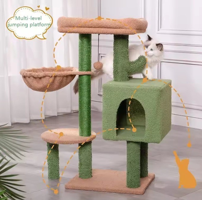 Jouet de maison à rayures de chat Petit chat vert Arbre de cactus Chaton rayureur pour chats d'intérieur