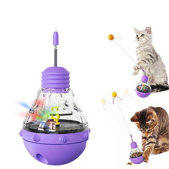 Jouet multi-fonctionnel pour chats à baguette tournante, boule lumineuse et mangeoire lent pour chats d'intérieur