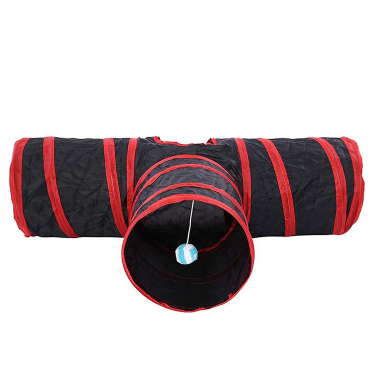 Trou d'observation et boule de jouet de style durable pour animaux de compagnie Tube de tunnel pour chats pliable à trois voies pour chats d'intérieur