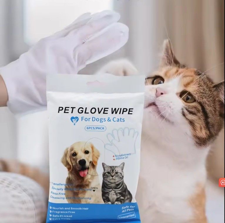 Paquet bleu non tissé Nettoyage à usage unique Gants de toilettage pour animaux de compagnie Lingettes humides pour chiens chats