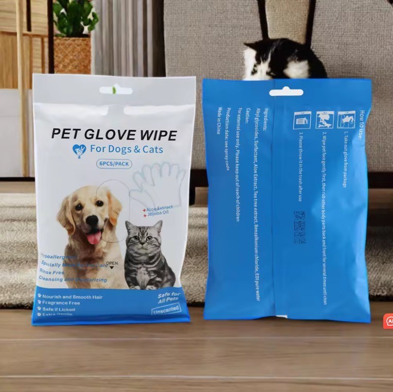 Gants de toilettage pour animaux de compagnie biodégradables blancs pour la vie quotidienne des chats et des chiens